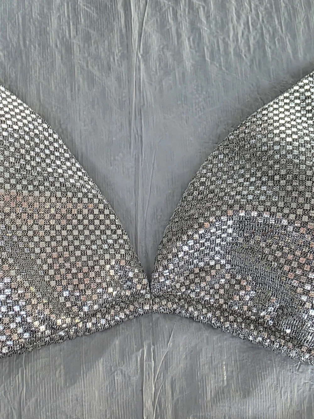 NWT Calzedonia Silver Metallic Triangle Bikini Set Top L Btm S
